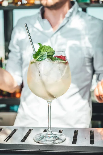 Bartender Mixing Alcoholic Cocktail Bar — Stock Photo, Image