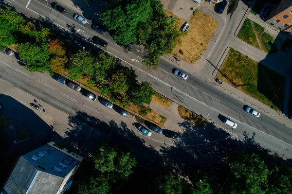 Aerial View Road Cars Surrounded Forest — Stock Photo, Image