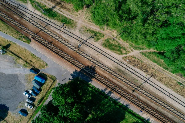 Aerial View Road Cars Surrounded Forest — Stock Photo, Image