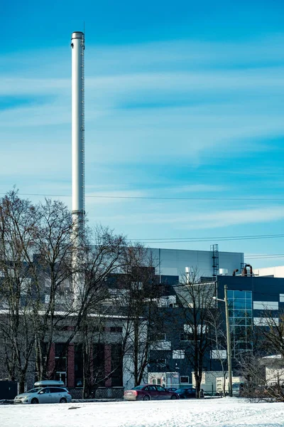 Weißer Industrierauch Aus Dem Schornstein Blauen Himmel — Stockfoto