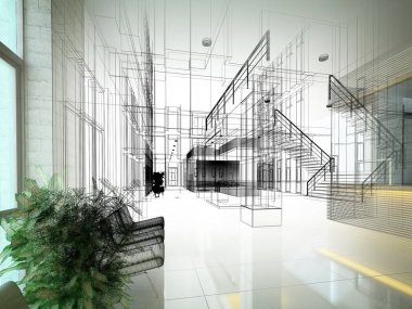 dahili salonun tasarımı, 3D görüntüleme