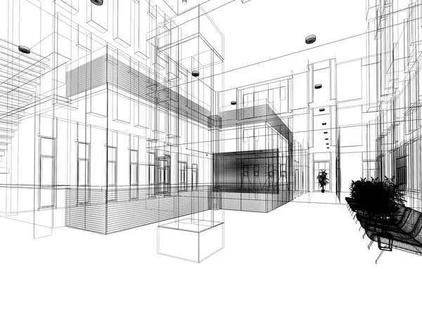 Skiss Design Interiör Hall Rendering — Stockfoto