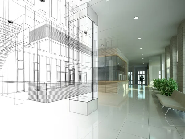 Skiss Design Interiör Hall Rendering — Stockfoto