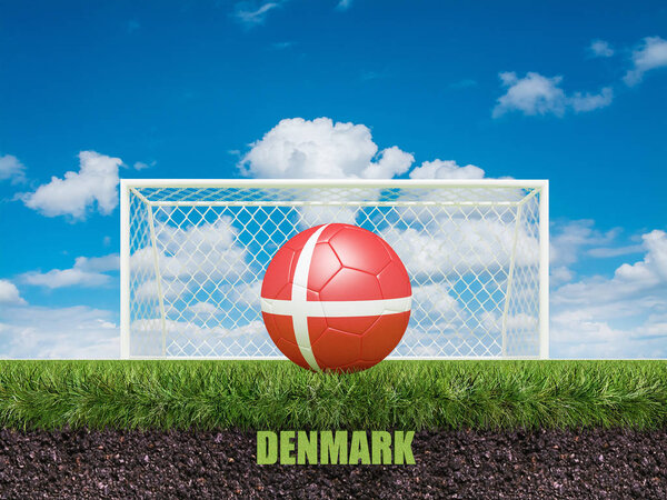 Denmark football  on football or soccer field ,3d 