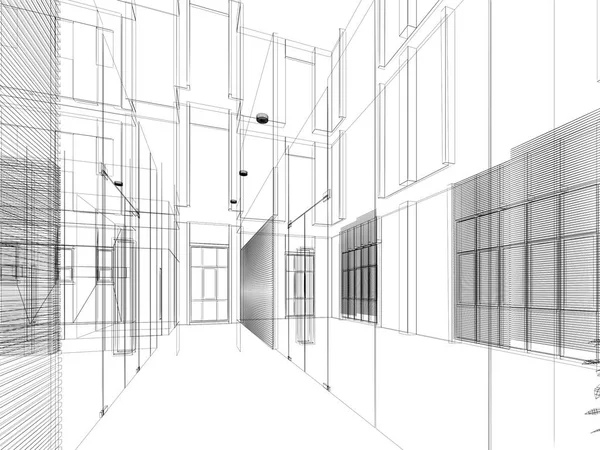 Sketch Design Interior Hall Rendering — Stock Photo, Image