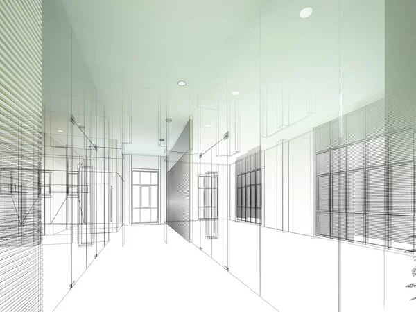 Sketch Design Interior Hall Rendering — Stock Photo, Image