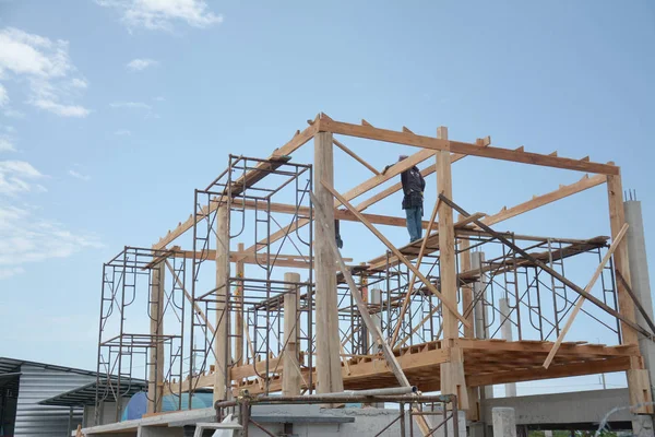 wood structure of house under construction