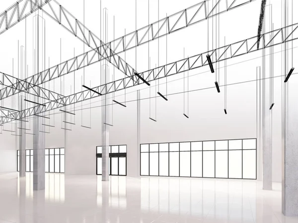 Sketch Design Interior Warehouse Rendering — Stock Photo, Image