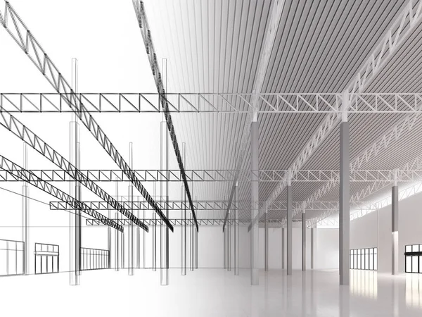 sketch design of interior warehouse, 3d rendering