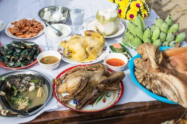 Muang Samutprakarn Szeptember Főtt Csirke Sertés Imádja Szentély Város Oszlop — Stock Fotó