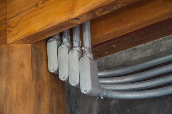 Electrical Junction Box Galvanized Conduit Pipe Connection — Stock Photo, Image