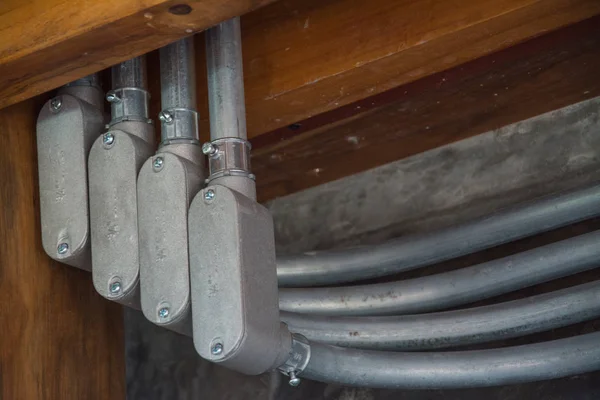 Caja Conexiones Eléctrica Con Conexión Tubería Galvanizada —  Fotos de Stock