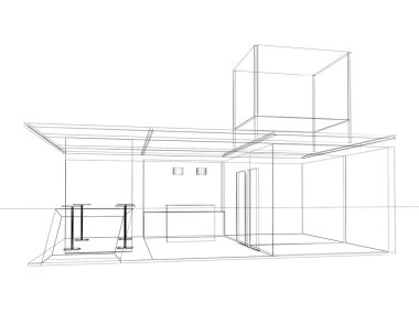 exchibition köşk, 3d render tasarım kroki