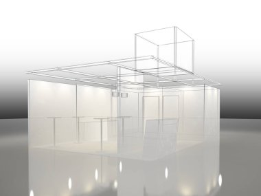 exchibition köşk, 3d render tasarım kroki