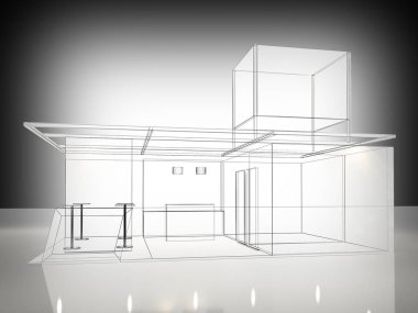 exchibition köşk, 3d render tasarım kroki