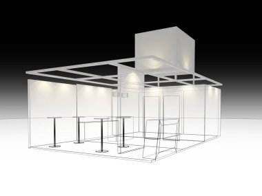 exchibition köşk, 3d render tasarım kroki