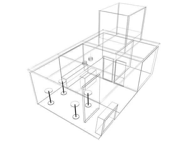 Schets Ontwerp Van Exchibition Kiosk Rendering — Stockfoto