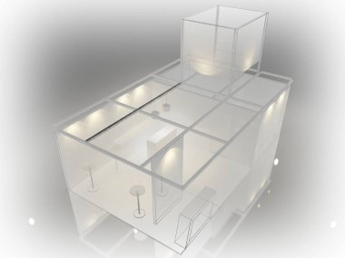 exchibition köşk, 3d render tasarım kroki