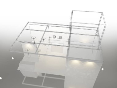 exchibition köşk, 3d render tasarım kroki