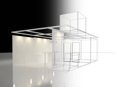 exchibition köşk, 3d render tasarım kroki