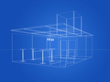exchibition köşk, 3d render tasarım kroki