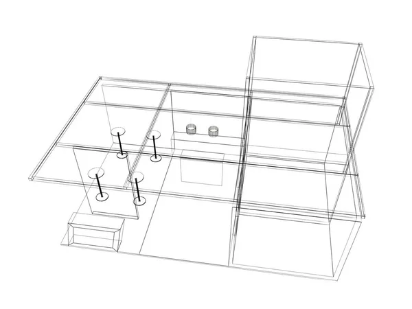 Skizze Entwurf Des Ausstellungskiosks Rendering — Stockfoto