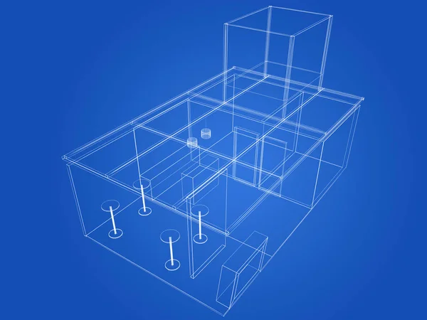 Disegno Schizzo Chiosco Exchibition Rendering — Foto Stock