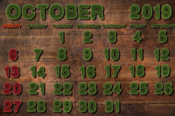 Kalender Für Oktober 2019 Auf Weißem Hintergrund Rendering Von Grünem — Stockfoto