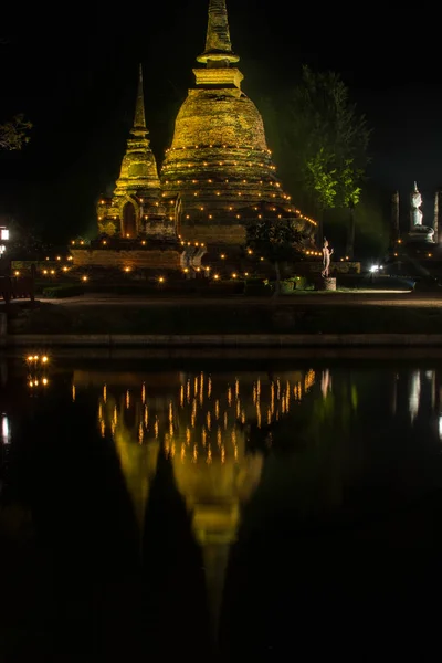 Den Antika Buddhistiska Templet Wat Kväll Twilight Historiska Park Sukhothai — Stockfoto