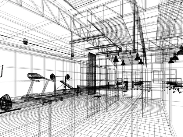 Abstrakta Skiss Design Interiör Gym Rendering — Stockfoto