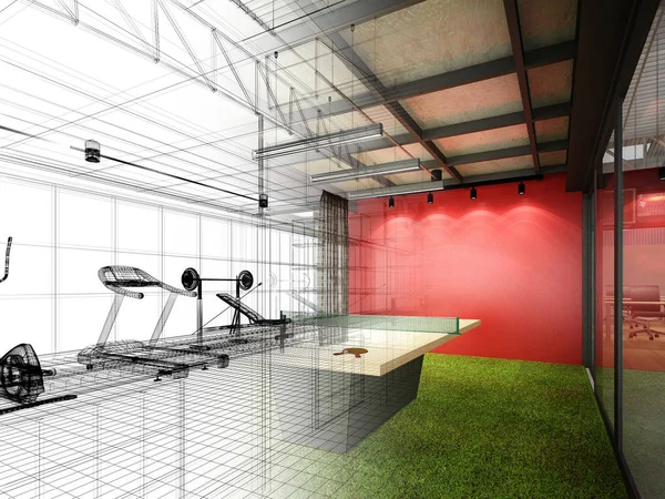 abstract sketch design of interior fitness room ,3d rendering