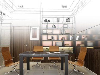 iç konferans salonu, 3d render tasarım kroki