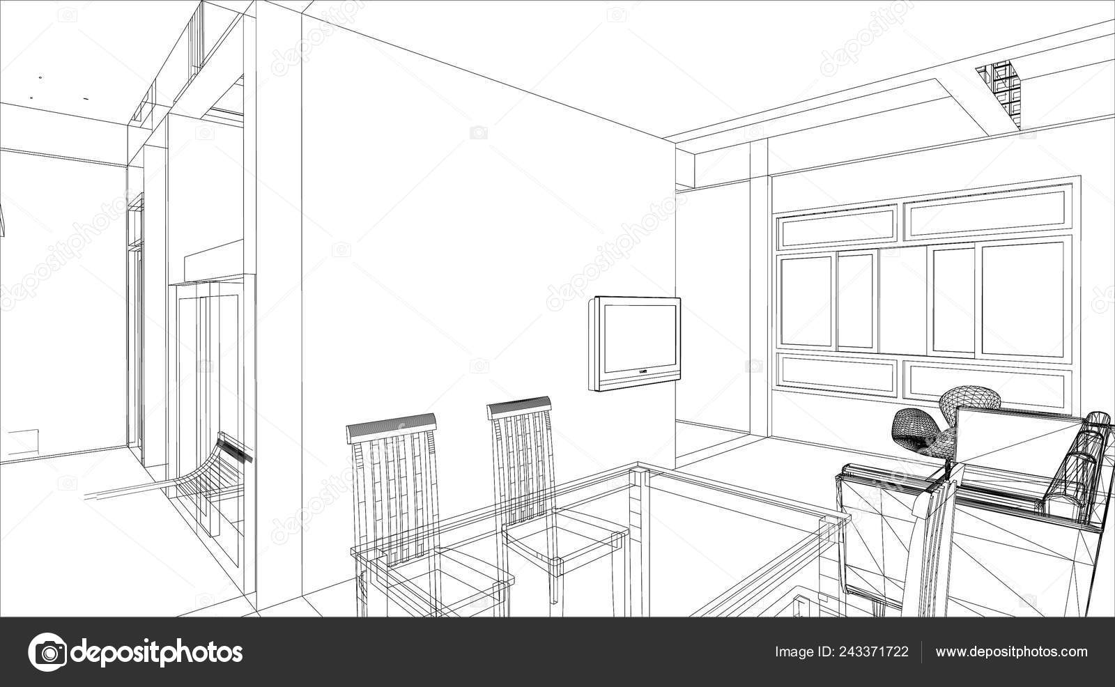 Sketch Design Interior Dining Room Vector Stock Vector