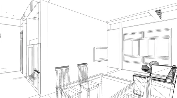 Sketch Design Interior Dining Room Vector — Stock Vector