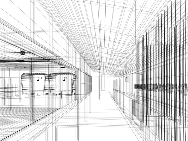 Sketch Design Interior Hall Rendering — Stock Photo, Image