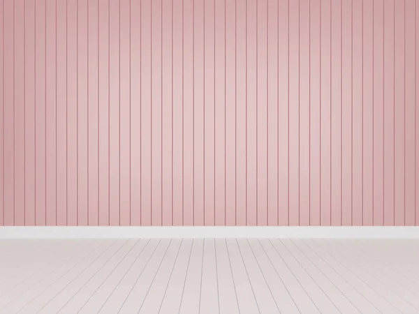 Mur en bois rose avec plancher en bois blanc, 3d rendant chambre vide — Photo