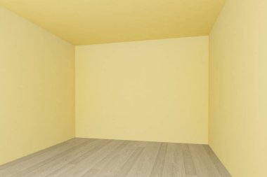 boş oda, ahşap zemin ile sarı duvar, 3d iç
