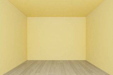 boş oda, ahşap zemin ile sarı duvar, 3d iç