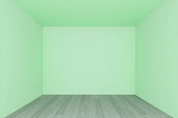 Boş oda, ahşap zemin ile yeşil duvar, 3d iç — Stok fotoğraf