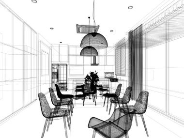  iç yemek kroki tasarımı, 3d render