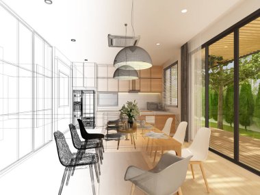  iç yemek kroki tasarımı, 3d render