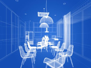 iç yemek kroki tasarımı, 3d render
