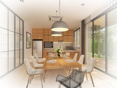  iç yemek kroki tasarımı, 3d render