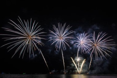 Deniz üzerinde kutlama için güzel havai fişek ekranı