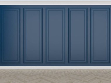 ahşap zemin ile klasik mavi duvar, 3d render