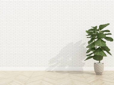 ahşap zemin ve keman ile klasik beyaz duvar, 3d render