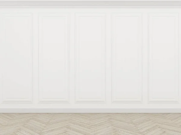 木製の床、3dレンダリングが付いている古典的な白い壁 — ストック写真