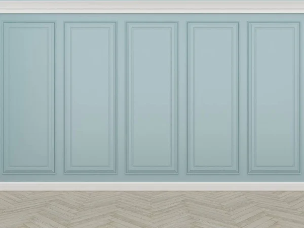 Mur bleu classique avec plancher en bois, rendu 3d — Photo