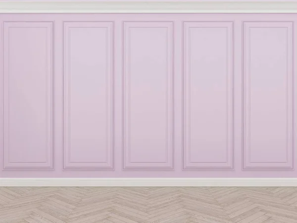 Clásica pared rosa con suelo de madera, 3d render — Foto de Stock