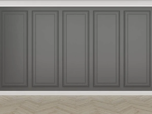 Clásica pared negra con suelo de madera, 3d render — Foto de Stock